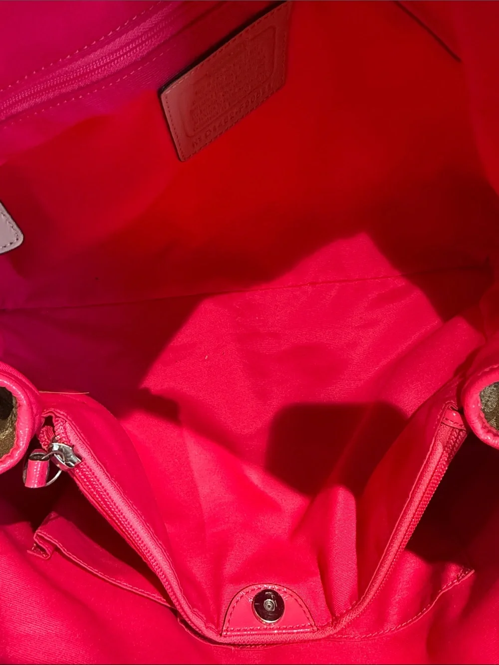 Sold Coach Brown Signature Tote with Pink Stripe